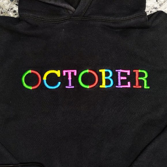 RARE!! Octobers Very Own Multi Colour Embroidered Design Hoodie - Picture 2 of 6